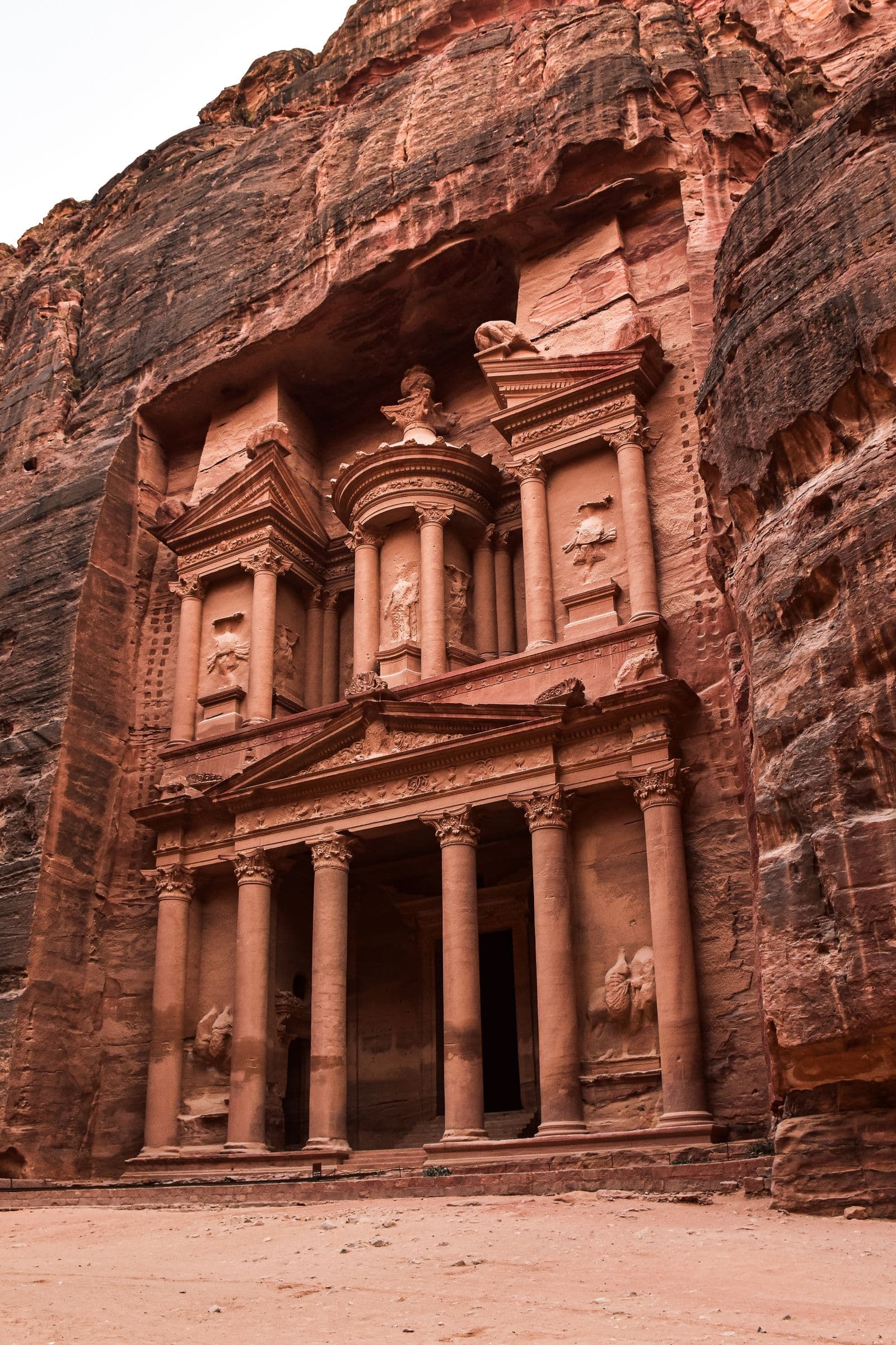 The Treasury at Petra, carved into rose-red rock