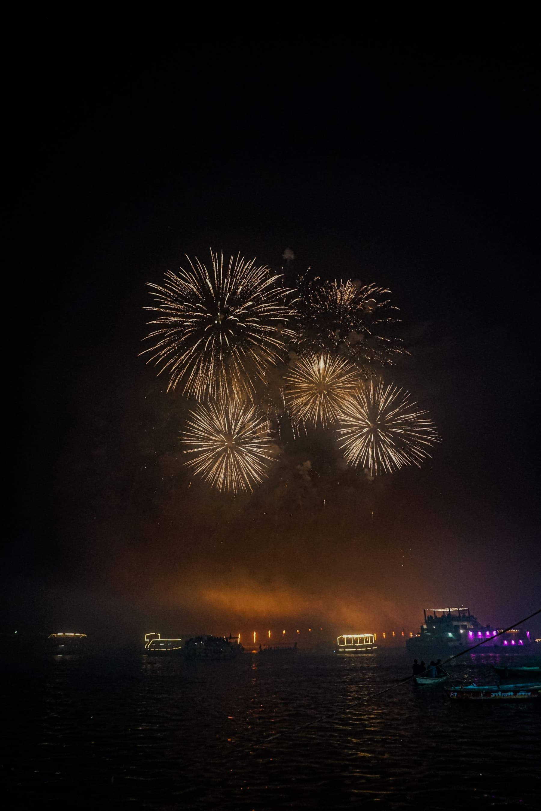 Fireworks over the Ganga at Varanasi on Dev Deepawali night